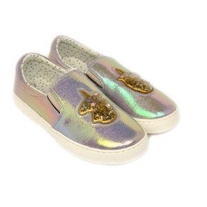 NWT Big Girls Gold Unicorn Iridescent Sneakers 5